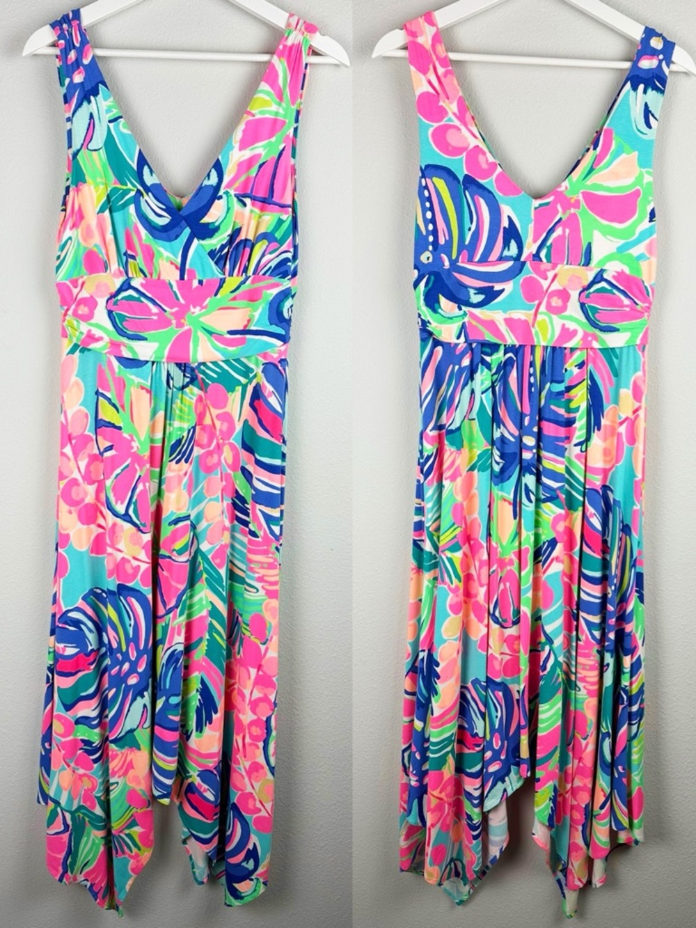Lilly Pulitzer Multicolor Floral V-Neck Midi Dress - Pink, Blue, Green
